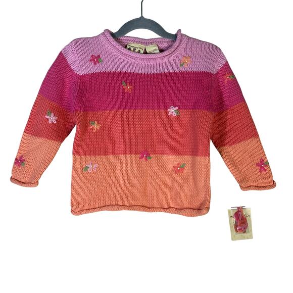 Strawberry Fair Other - NWT Vintage Strawberry Fair Sweater Girls 2T Pink Orange Floral Embroidered Knit